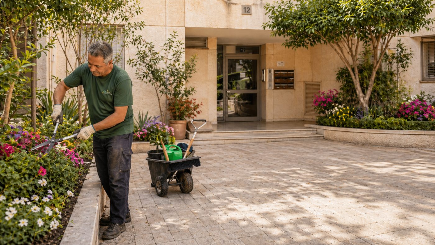 גנן עובד בגינת בניין
